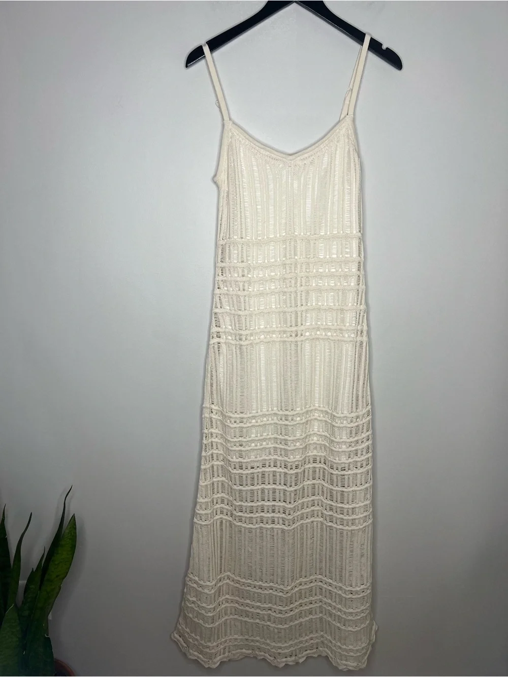 NWT Abercrombie & Fitch Ivory Crochet Knit Cotton Lined Maxi Dress Boho M Tall